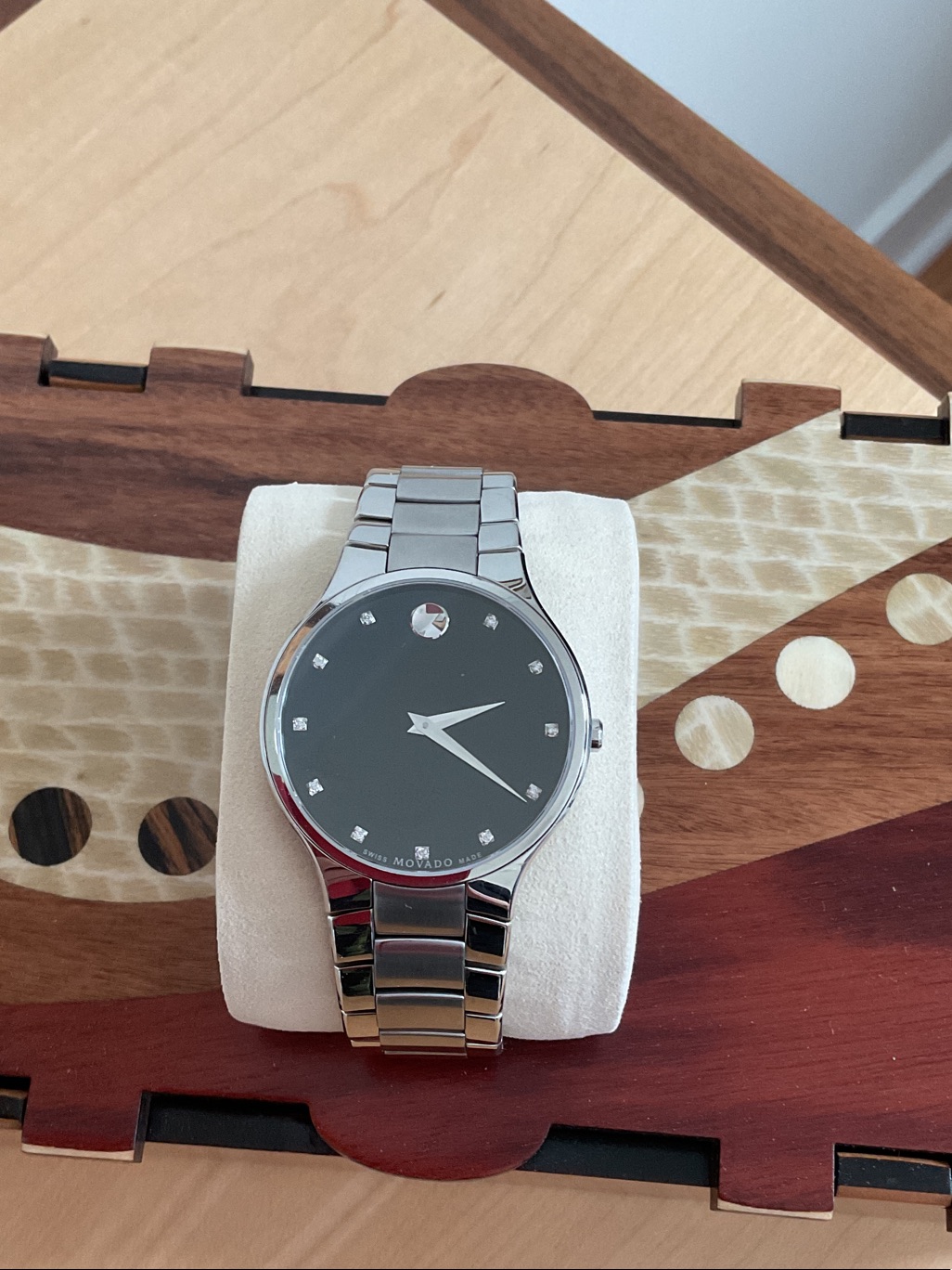Mens Movado Watch With Black Dial And Diamond Markers